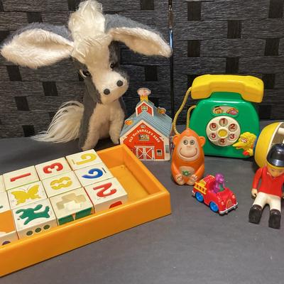 Vintage Toys - Old Mac Donald’s Barn Book, Sesame Street Phone, Donkey Stuffed Animal
