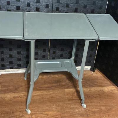Vintage Metal Typewriter Desk on Casters with Drop Sides
