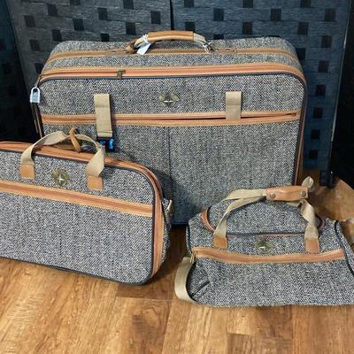 3 Piece Verdi Brand Tweed Suitcase with Wheels & Travel Bags 