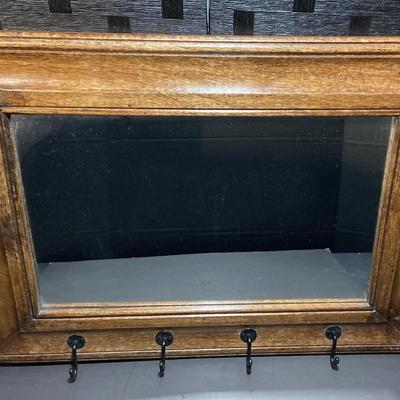 Wood Framed Mirror W/ Hooks