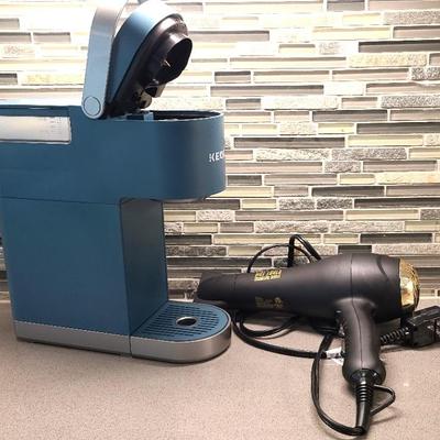 Blue 12-oz Keurig Machine, And Hot Tools Signature Series Hair Dryer