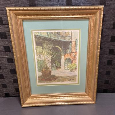 16”x20” French Quarter Courtyard Watercolor Print Signed “Don Davey”