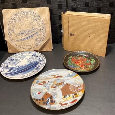 Collectible Decorative Plates- Russian, Christmas On The Farm, and Delft Blue 
