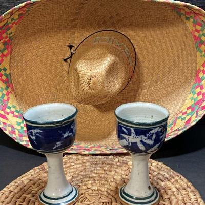 2 Pottery Chalice Glasses, Sombrero
