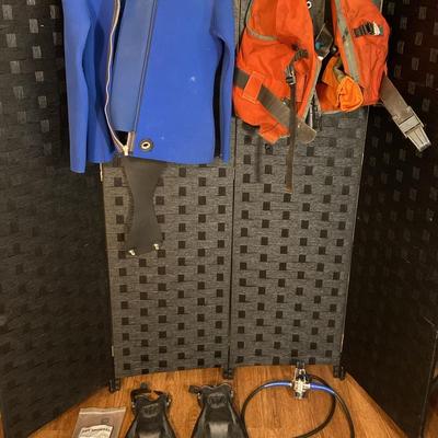 Scuba Gear - Scubapro Vest (L), Large Water Gear, Dacor Air Pump, Aqua-lung Fins 