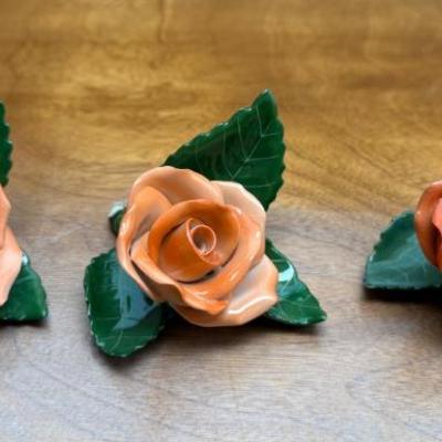(3) Herend Hungary Hand Painted Orange Roses - (1) As Is