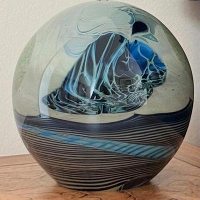Large John Lewis Studios Art Glass Paper Weight Moon Scape Design