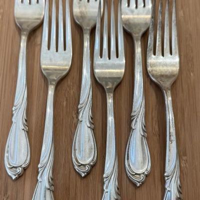 (6) International Sterling Silver Rhapsody Pattern 7.5" Dinner Forks - 361 Grams Total