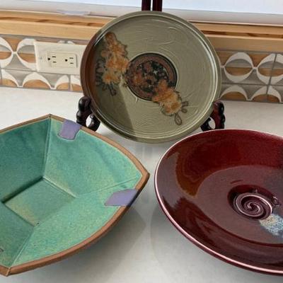 (3) Studio Pottery Signed Plate And (2) Bowls - Patton