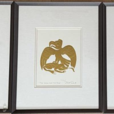 (3) Framed Estate Of Bill Reed Gold And Copper Embossed Prints - The Bear Mother, Eagle And Frog, Haida Beaver