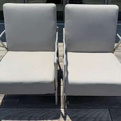 Pair Of Arhaus Hampton Collection Silver Metal Outdoor Chairs Aluminum Frames, Plush Cushions