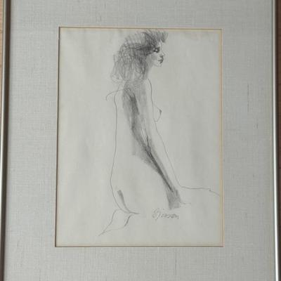 Signed Original Pencil Sketch Nude Female Framed
