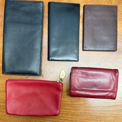 (5) Vintage Leather Wallets And Checkbook Cases - (1) Royal Paris, (2) Calf Skin Italy, And A Libeire