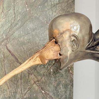 Stunning Crystal Schenk 27.5 Inch Cast Bronze & Wood Wall Hanging Sculpture 