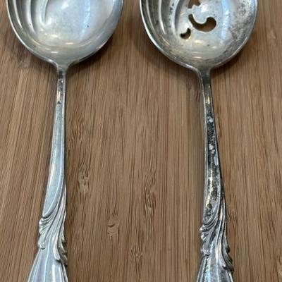(2) International Sterling Silver Rhapsody Pattern 8" Serving Spoons - (1) Slotted - 131 Grams Total