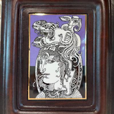 Rare Endre Szasz Porcelain Leather Wall Plaque Hungary Hollahaza 1979