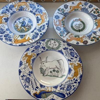 (3) Large Haban Faience Hungary 12.5" Bowls