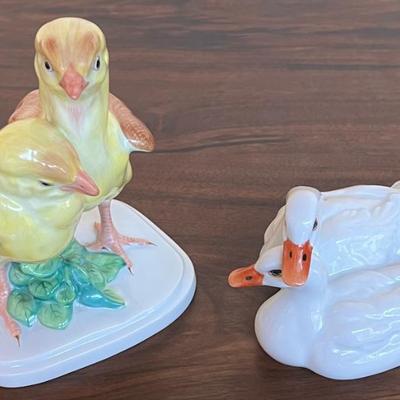 (2) Herend Hungary Hand Painted Porcelain Chicks And Ducks