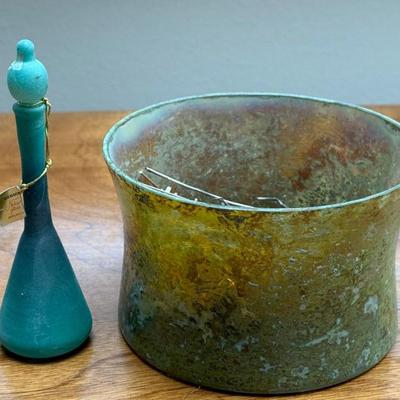 (2) Neker Israel Glass Bowl With Authentic Birds Nest And Perfume Bottle With Tag