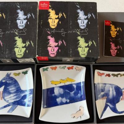 (3) Rosenthal Studio Line Andy Warhol Blue Horse Dishes In Original Dishes