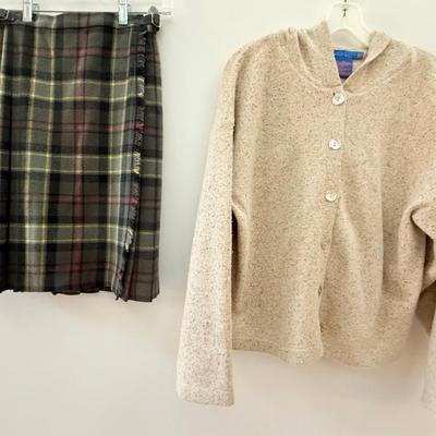Laird-portch 100 Percent Wool Made In Scotland Size 7 8 Tartan Skirt, So Blue Silk And Wool Ladies M Sweater
