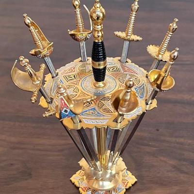 Mcm 9 Piece Brass Sword Picks With Stand