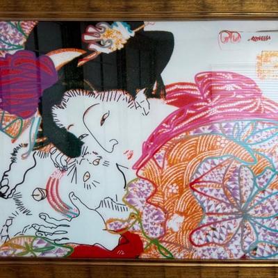 Lillian Schwartz Computer Mediated Signed Asian Esthetic Cat And Geisha Limited Edition 1 Of 2 