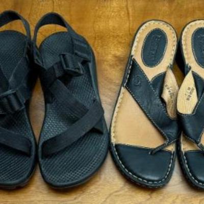 (4) Pairs Of Women's Sandles Sizes 6 - 7 - (2) Clark's, Vibram, Born