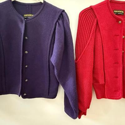 (2) Vintage Geiger 100 Percent Wool Button Front Sweaters Size 36