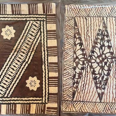 (2) Tonga Trading Company Hand Made Museum Quality Tapa Clothes In Plastic