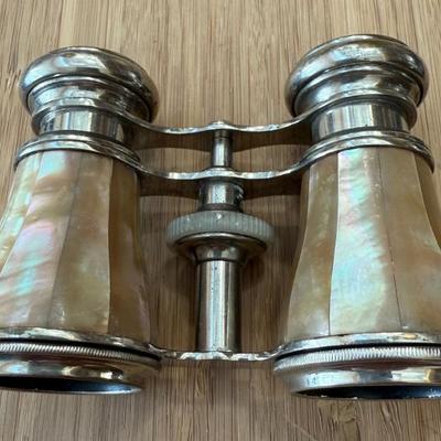 Pair Of Antique Mother Of Pearl Silver Tone Opera Glasses