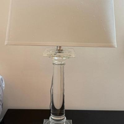 Restoration Hardware Clear Solid Crystal Base Lamp With Silk Square Shade