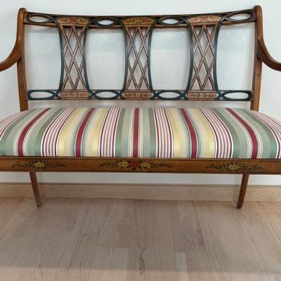 South Wood Beaufort Regency Hand Painted Settee With Striped Material Seat