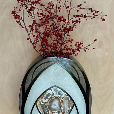 R&Y Augousti Paris Inlaid Bronze Tone 16.5 Inch Vase With Faux Branches 