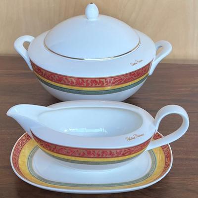  Villeroy & Boch Paloma Picasso " My Way" Bone China Germany Gravy With Tray And Lidded Dish With Handles