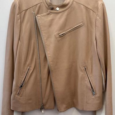 Dkny Ladies Size Large White And Pink Leather Short Jacket