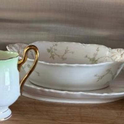 Shelley Rosebud Cup And Saucer, Haviland Limoges Serving, (2) Signed Pottery Angel Bells