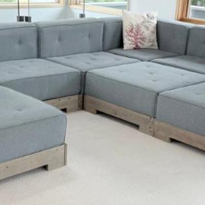 Pottery Barn Chambray Teen Cushy Collection 9 Piece Sectional Sofa With Wood Bases Includes 123" X 156" Rug