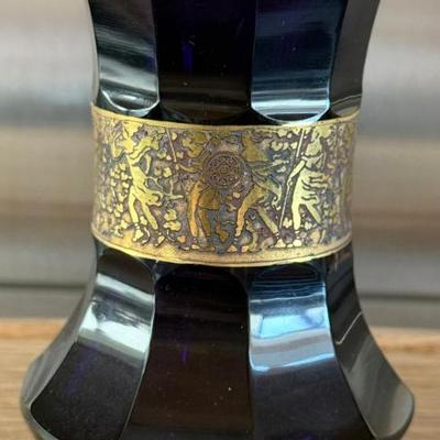 Rare Bohemian Moser Gold Frieze Amethyst Aubergine Glass Art Deco 1920's Vase