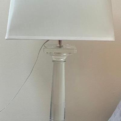 Restoration Hardware Clear Solid Crystal Base Lamp With Silk Square Shade