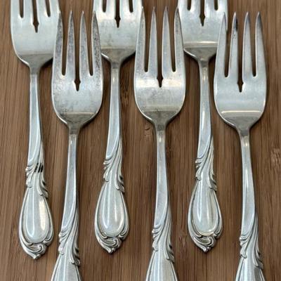 (6) International Sterling Silver Rhapsody Pattern 6.5" Salad Forks - 260 Grams Total