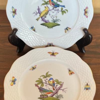 (6) Vintage Hand Painted Herend Hungary Rothschild Bird Porcelain 7.5" Side Plates With 24k Gold Accents 