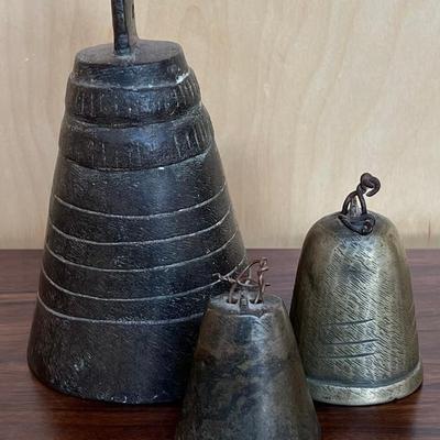 (3) Vintage And Antique Solid Brass Bells (as Is)