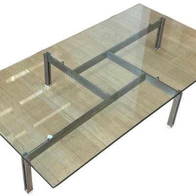 Giovanni Offredi Saporiti Italia Heavy Duty Brush Steel Base Coffee Table With .5" Glass Top