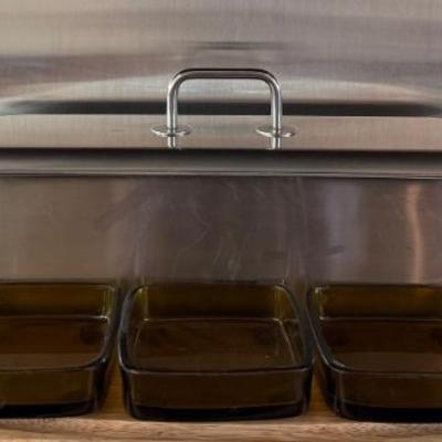 Calderoni Italy Stainless Steel Fish Poacher With Lid And Insert, (5) Vintage Glass Square Dishes