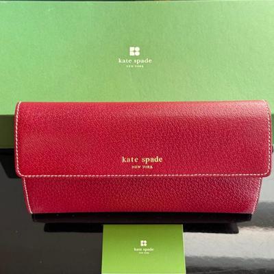 Authentic Kate Spade Red Leather Wallet In Original Box