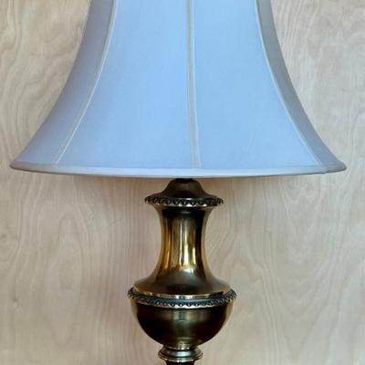 Vintage Solid Brass 30" Table Lamp With White Material Shade
