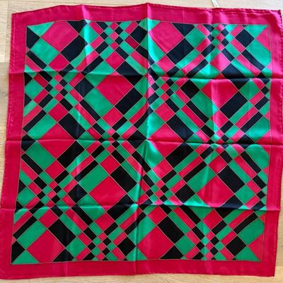 Vintage 100 Percent Silk Geometric Pattern Scarf 