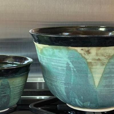 Pair Of Vintage Signed Wilson Studio Pottery Glazed Mixing Bowls 