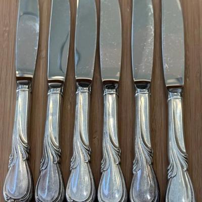 (6) International Sterling Silver Rhapsody Pattern 9.25" Stainless Steel Blade Knives - 458 Grams Total